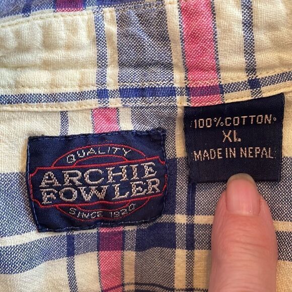 Vtg 80s/90s Archie Fowler yellow plaid short sleeved shirt - Picture 7 of 8